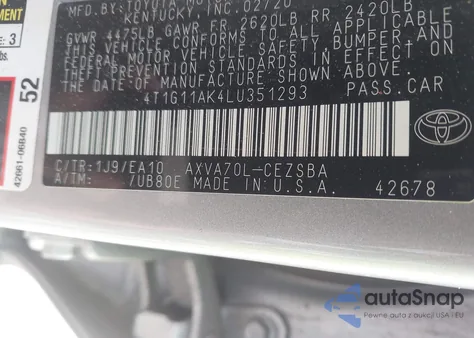 2020 Toyota Camry Se из США, поврежденный, VIN 4T1G11AK4LU351293